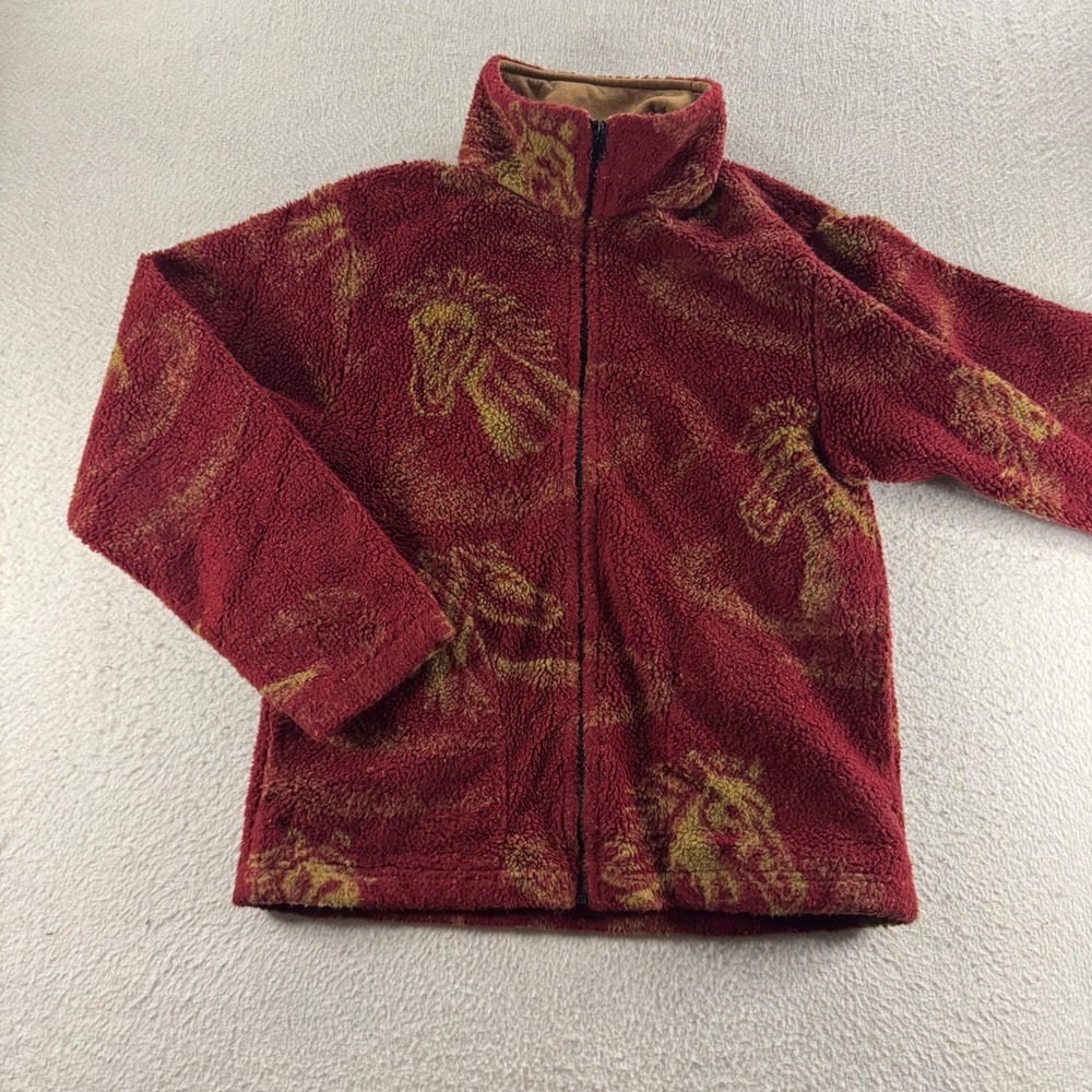 Bear Ridge Outfitters Jacket Womens Small Red Horse‎ Animal Vintage Fleece 90s - Picture 2 of 10